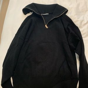 ZARA black 1/4 zip sweater with ribbed collar and sleeve detail